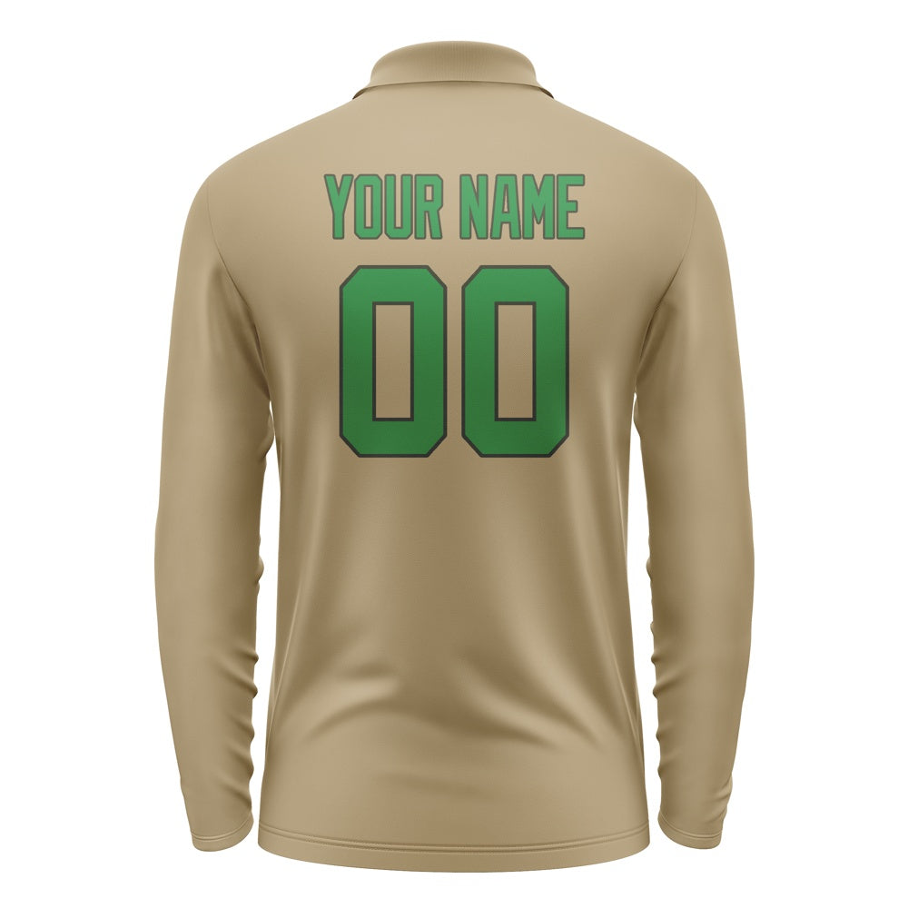 Custom Light Khaki Emerald Green Long Sleeve Polo Shirt