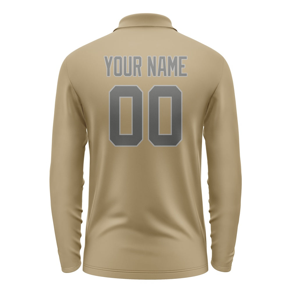 Custom Light Khaki Dark Grey Long Sleeve Polo Shirt