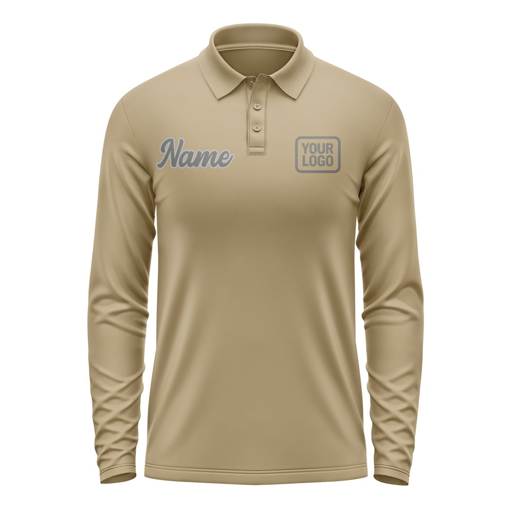 Custom Light Khaki Dark Grey Long Sleeve Polo Shirt
