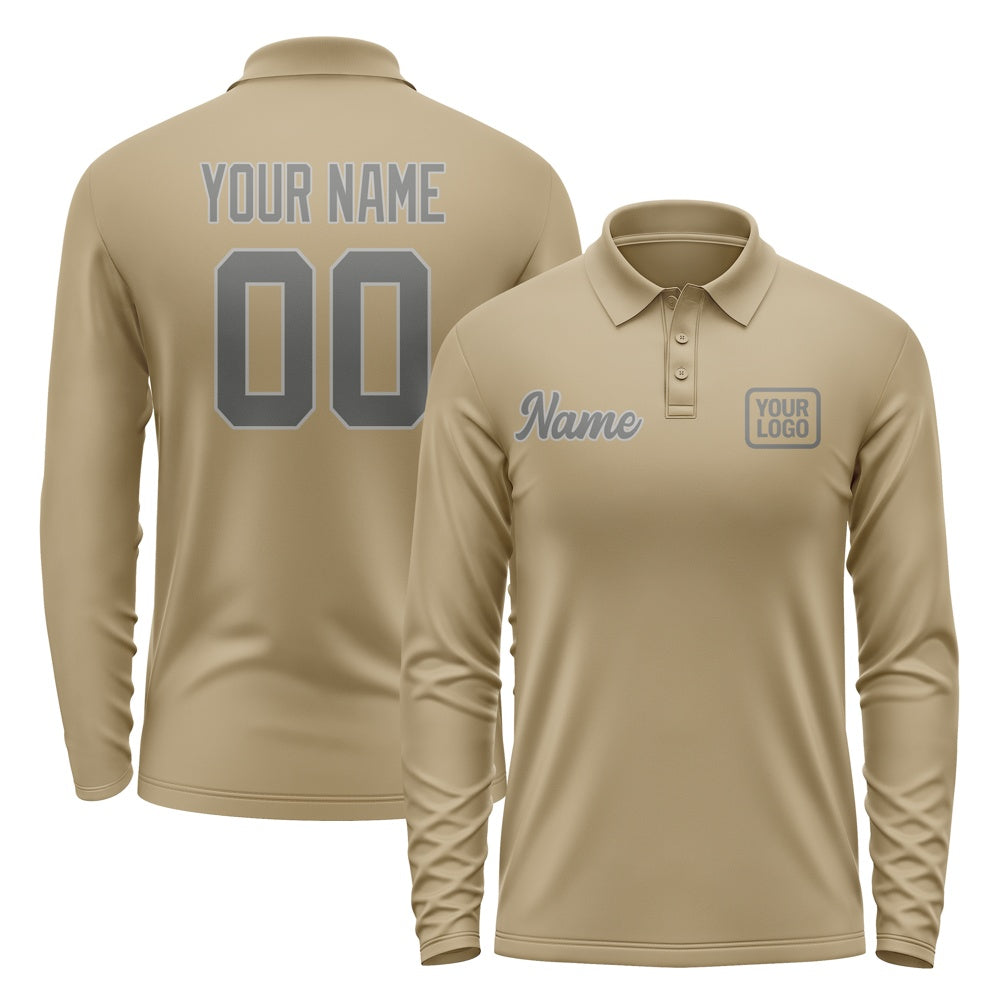 Custom Light Khaki Dark Grey Long Sleeve Polo Shirt