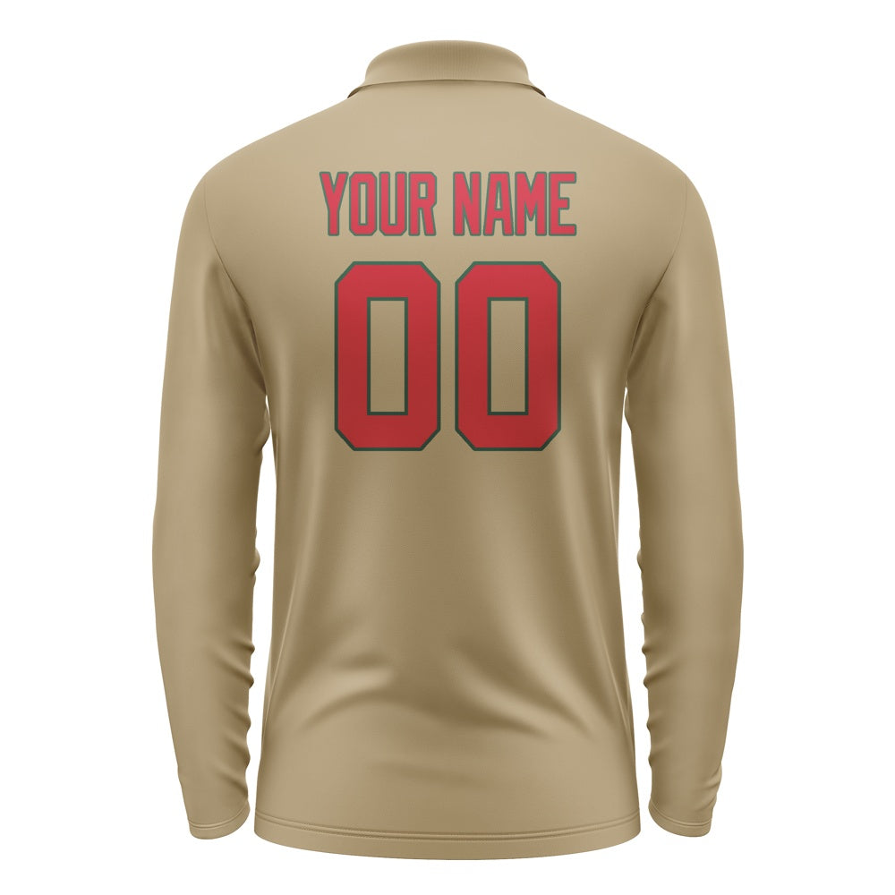 Custom Light Khaki Red Long Sleeve Polo Shirt