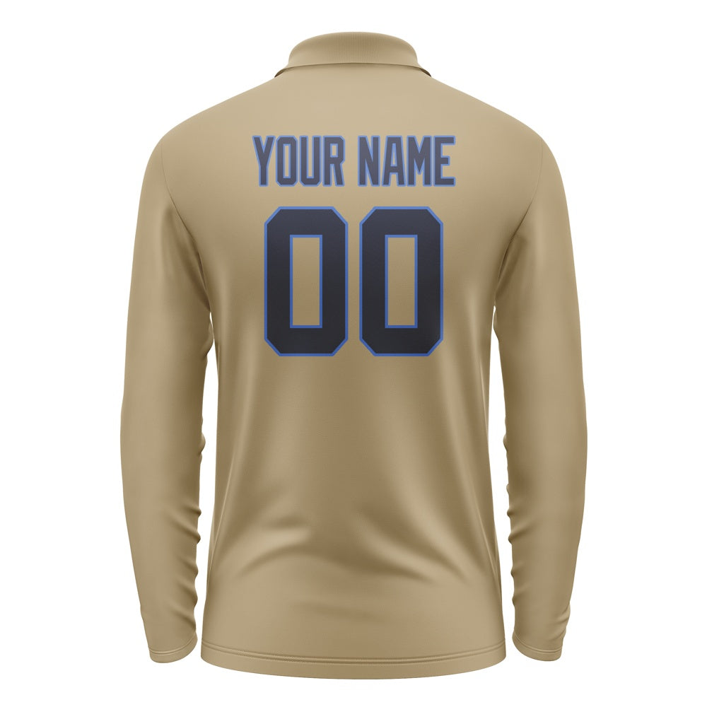 Custom Light Khaki Navy Long Sleeve Polo Shirt