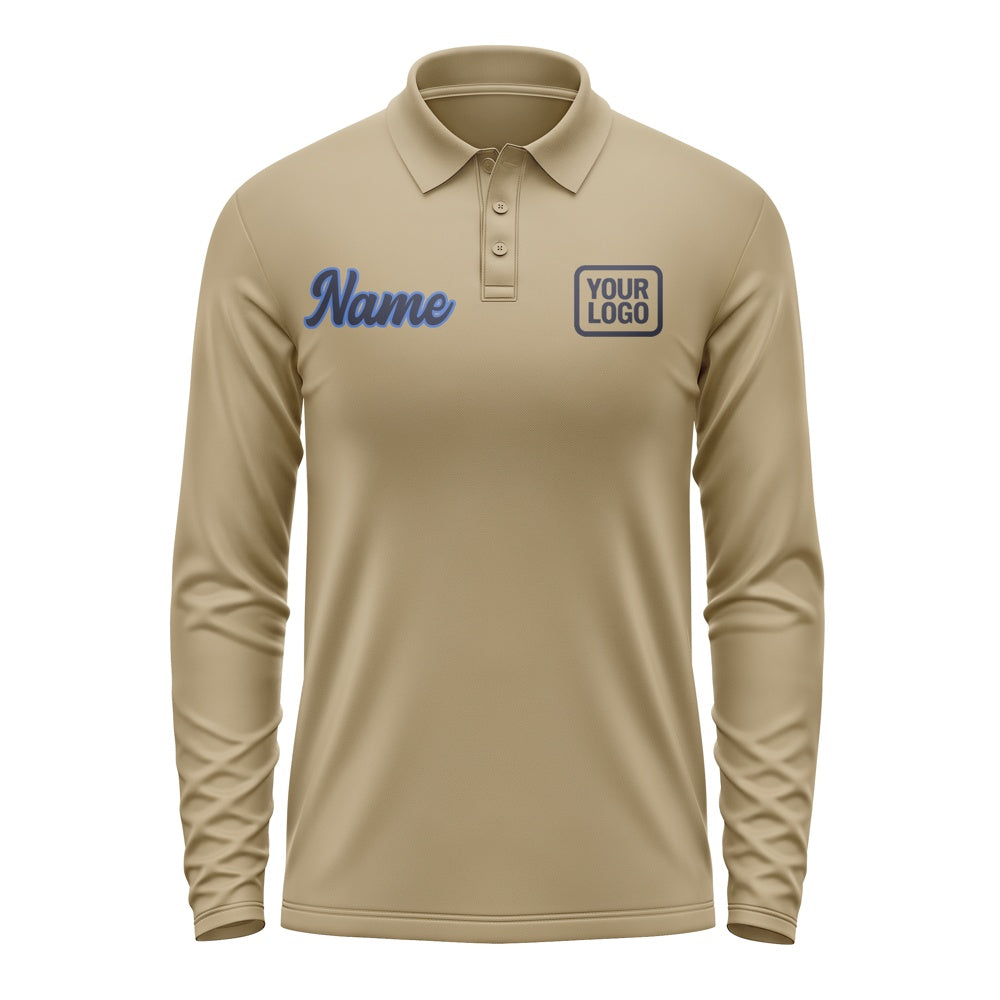 Custom Light Khaki Navy Long Sleeve Polo Shirt