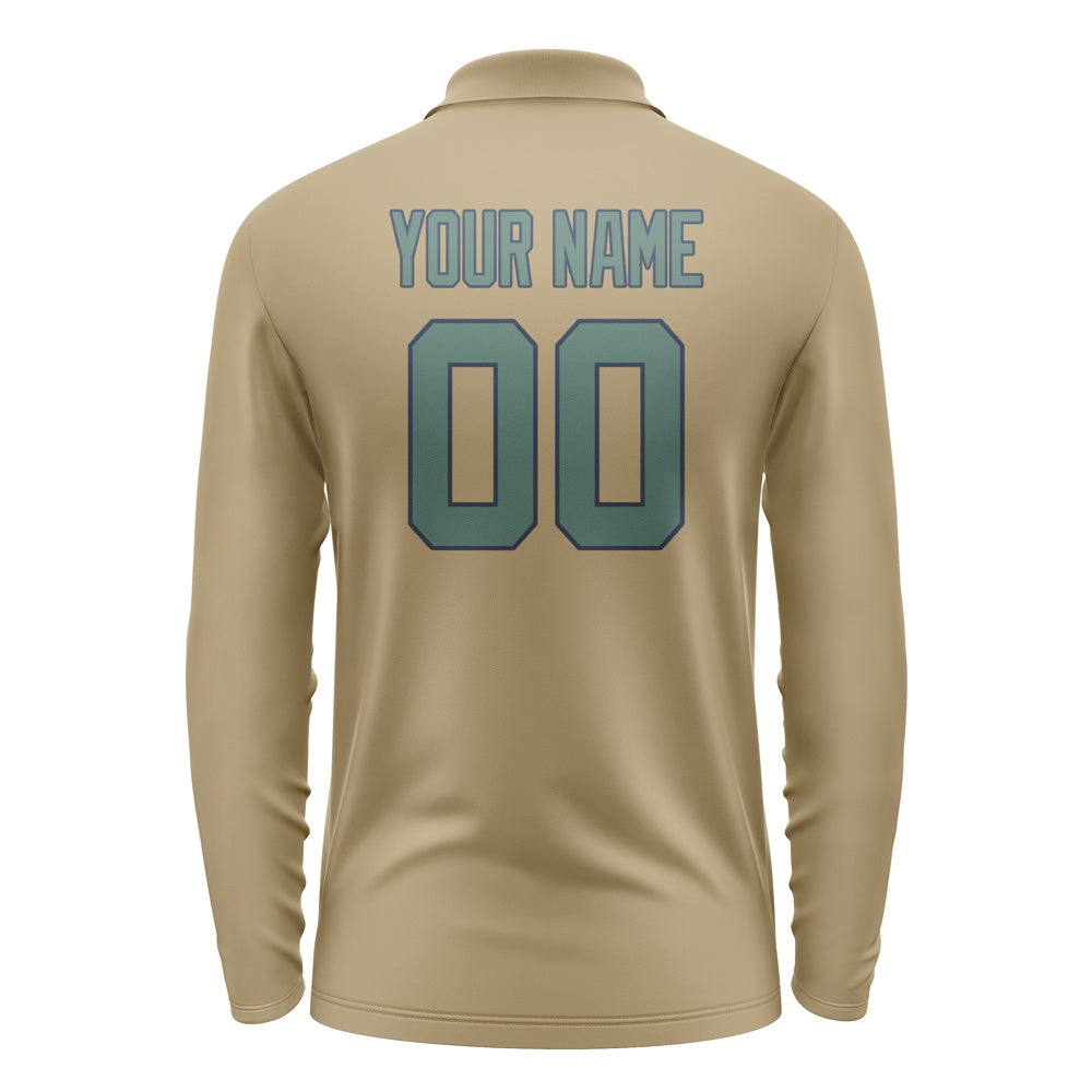 Custom Light Khaki Blue Green Long Sleeve Polo Shirt