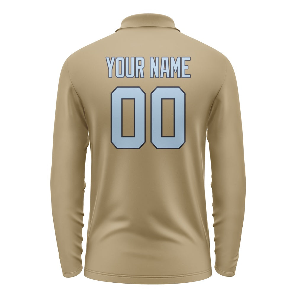 Custom Light Khaki Light Blue Long Sleeve Polo Shirt