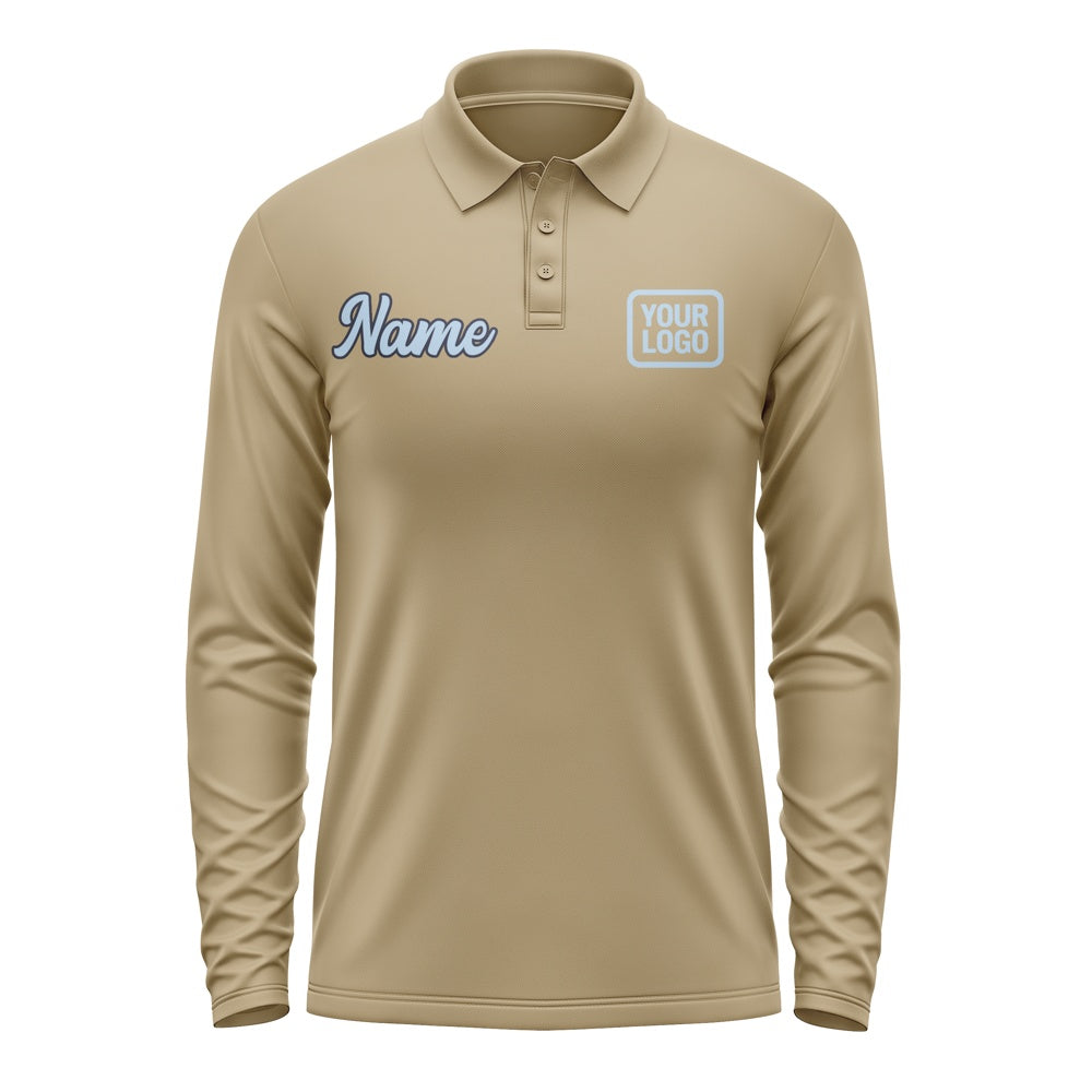 Custom Light Khaki Light Blue Long Sleeve Polo Shirt