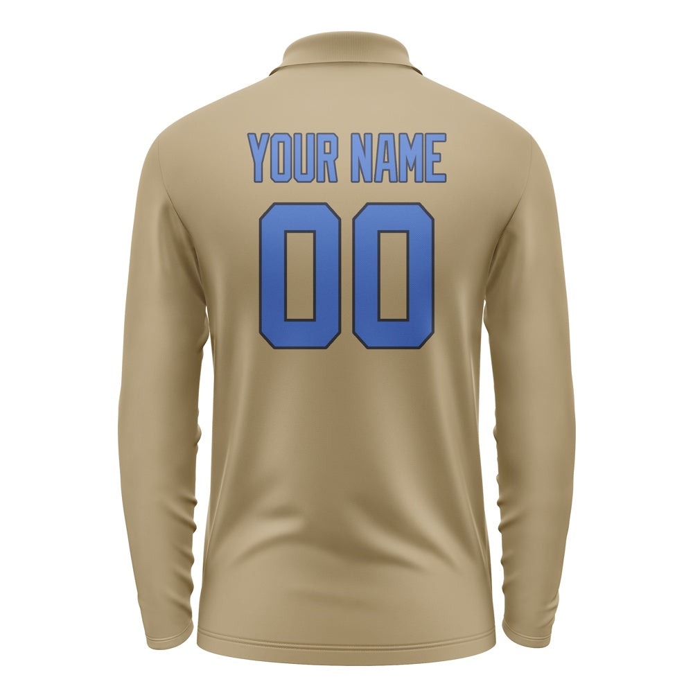 Custom Light Khaki Sky Blue Long Sleeve Polo Shirt