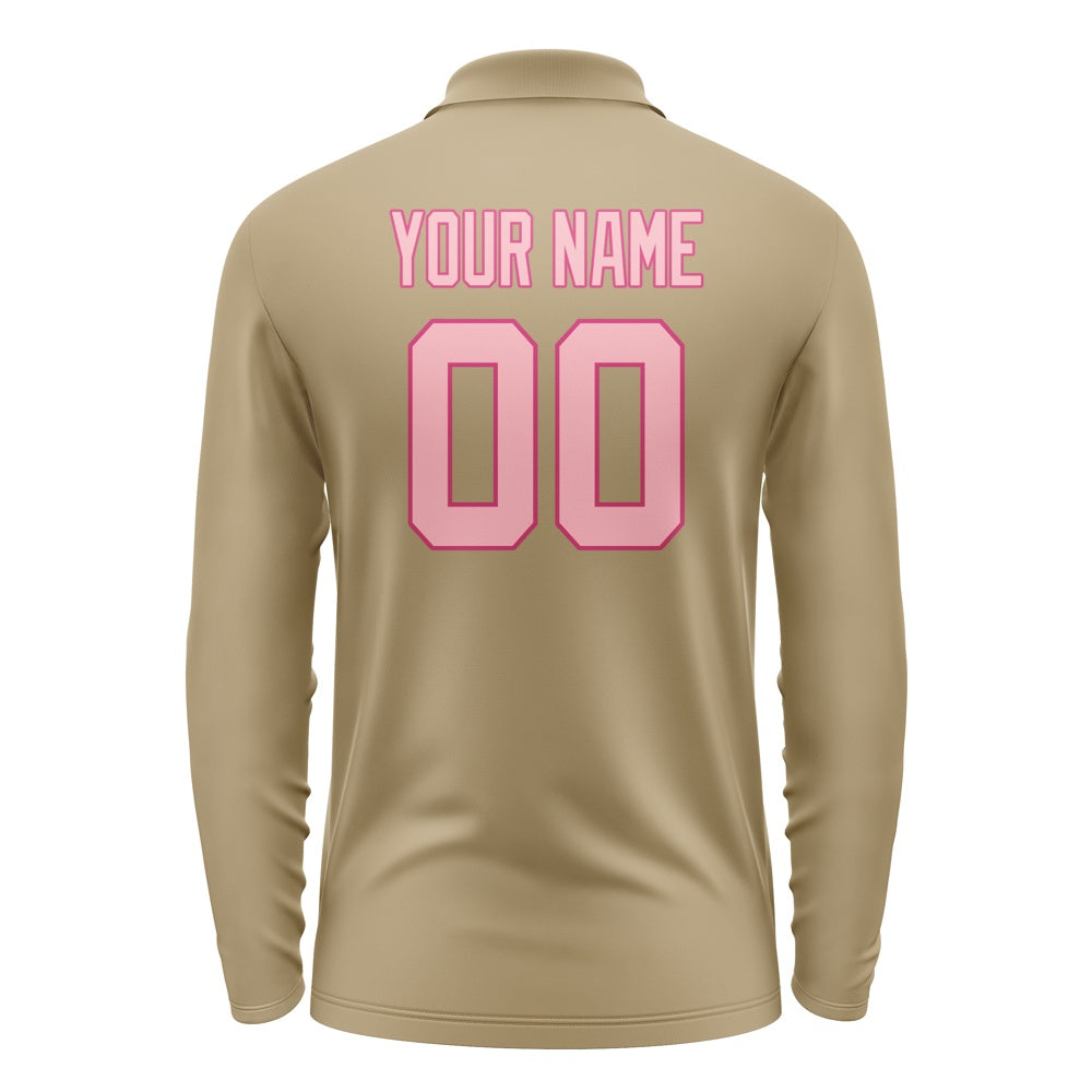 Custom Light Khaki Light Pink Long Sleeve Polo Shirt