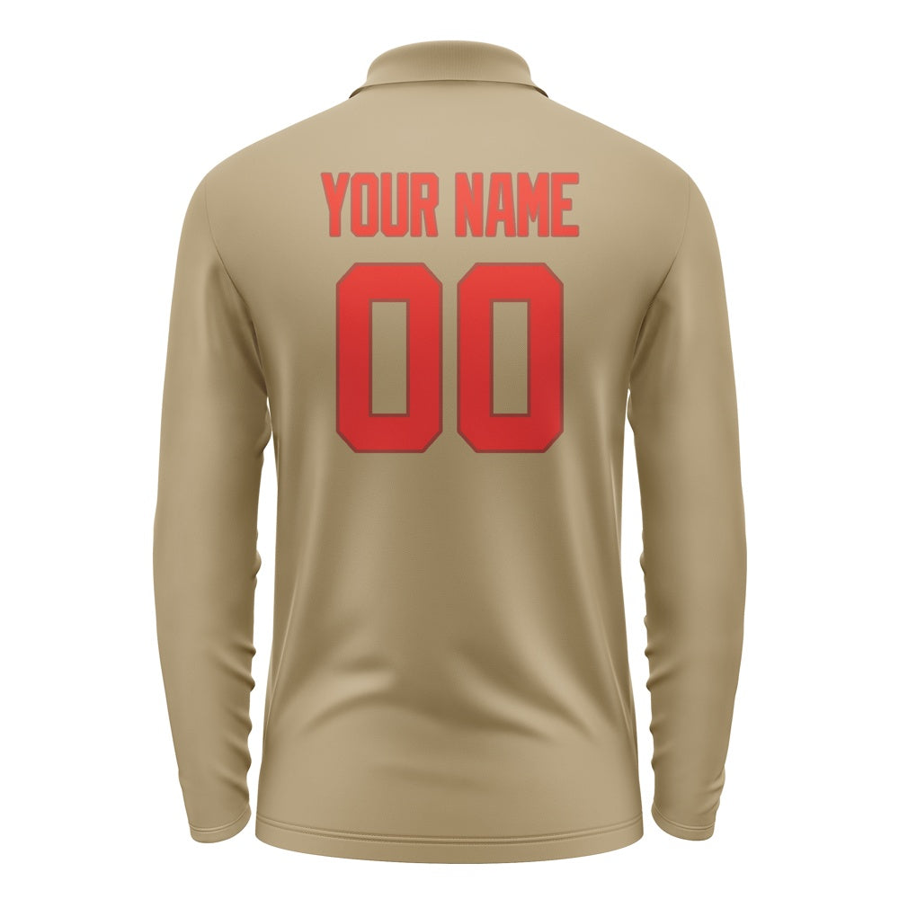 Custom Light Khaki Orange Red Long Sleeve Polo Shirt