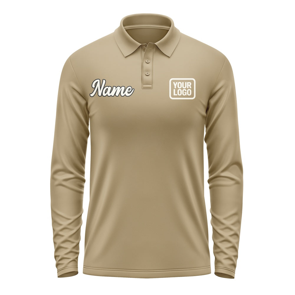 Custom Light Khaki Cream Long Sleeve Polo Shirt