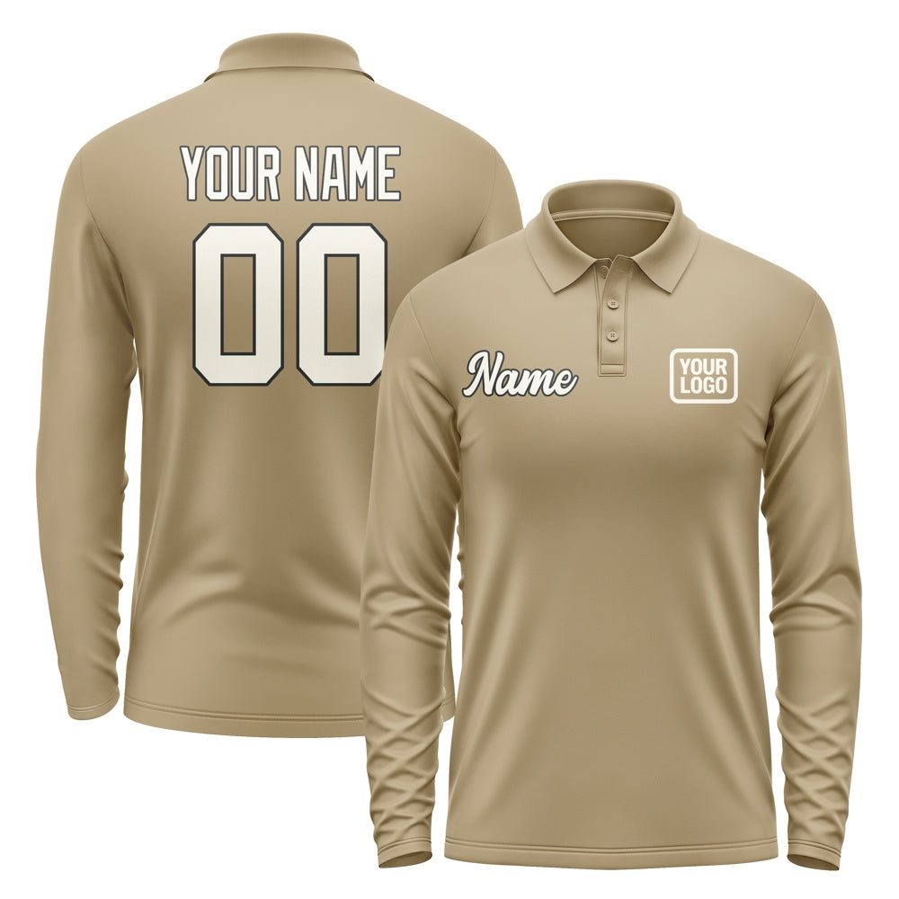 Custom Light Khaki Cream Long Sleeve Polo Shirt