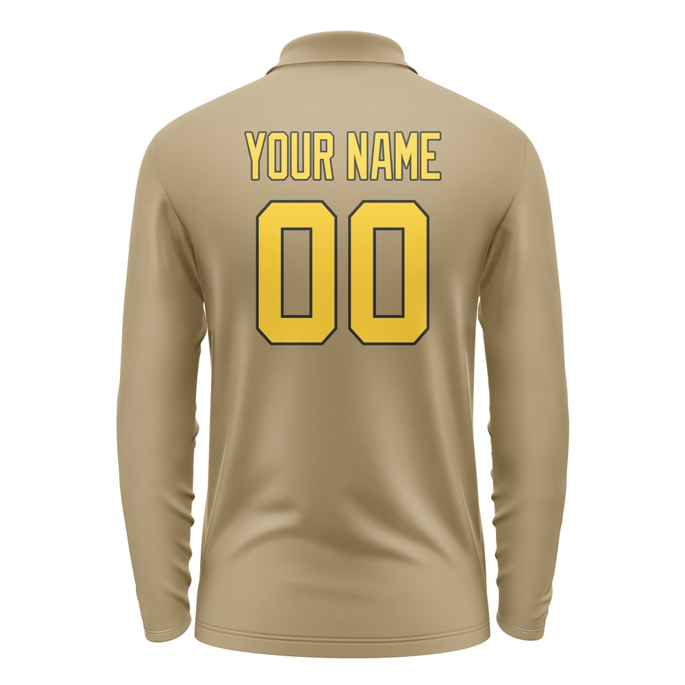 Custom Light Khaki Gold Long Sleeve Polo Shirt