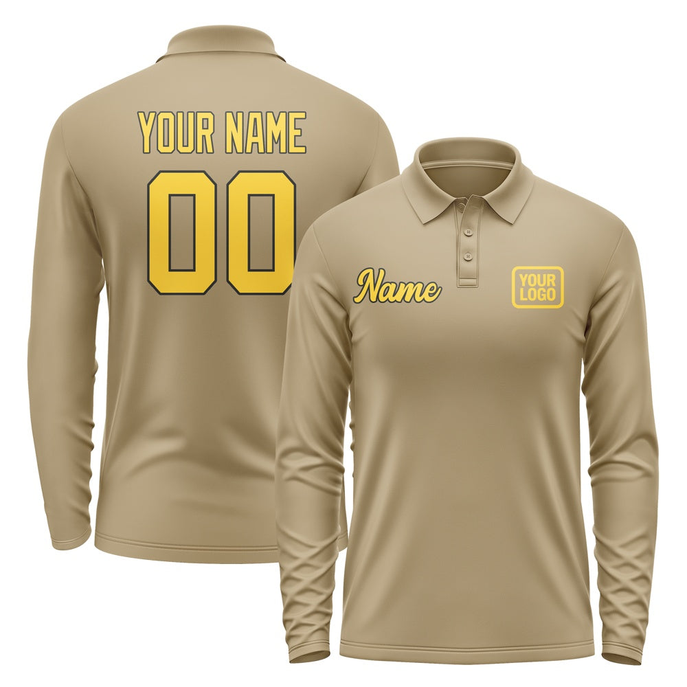 Custom Light Khaki Gold Long Sleeve Polo Shirt