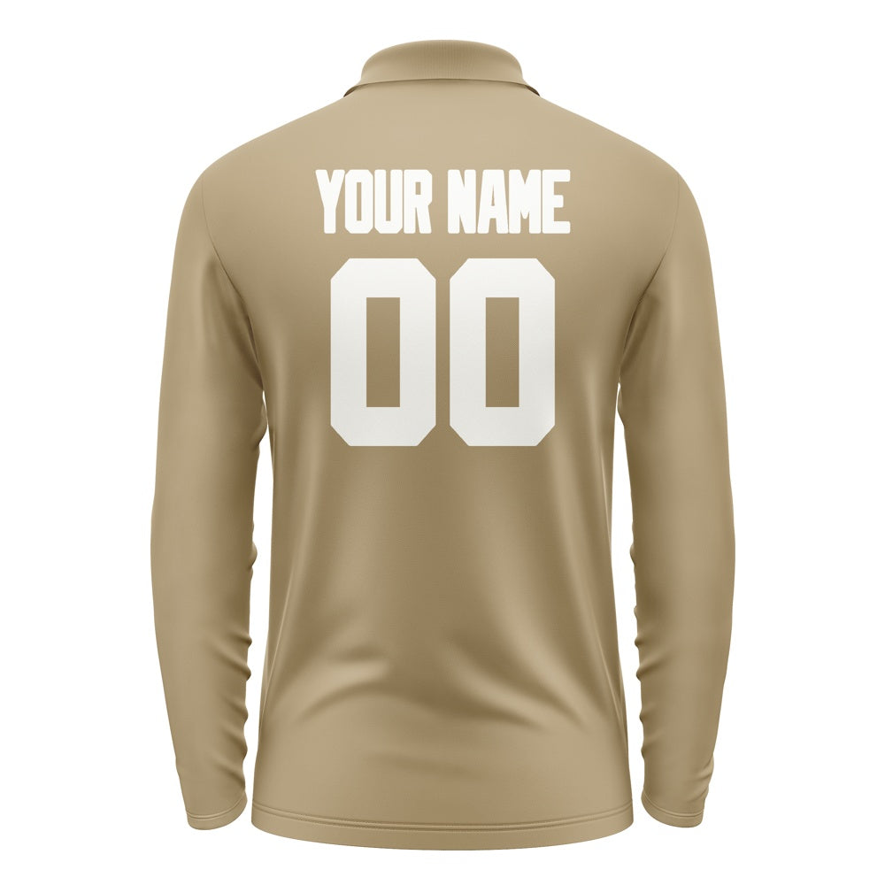 Custom Light Khaki White Long Sleeve Polo Shirt