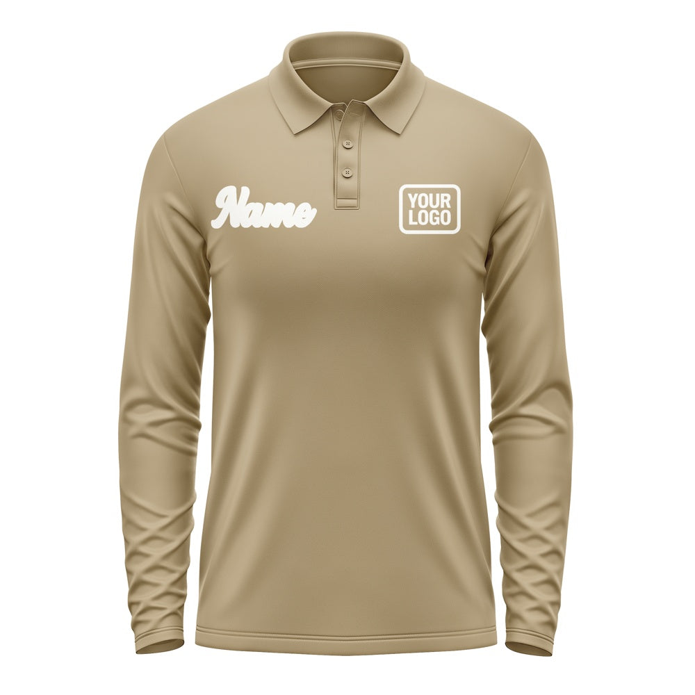 Custom Light Khaki White Long Sleeve Polo Shirt
