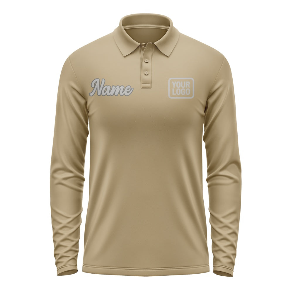 Custom Light Khaki Gray Long Sleeve Polo Shirt