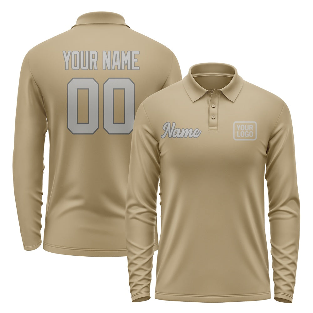 Custom Light Khaki Gray Long Sleeve Polo Shirt