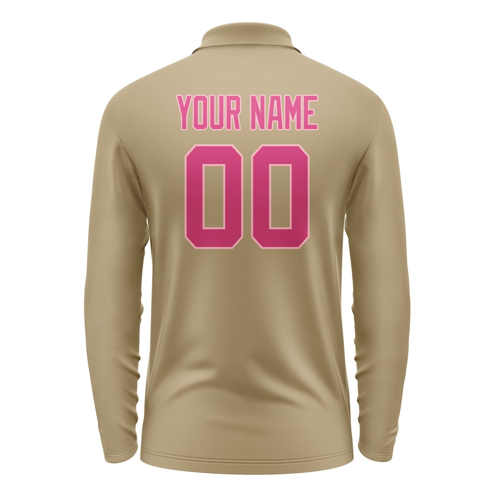 Custom Light Khaki Pink Long Sleeve Polo Shirt