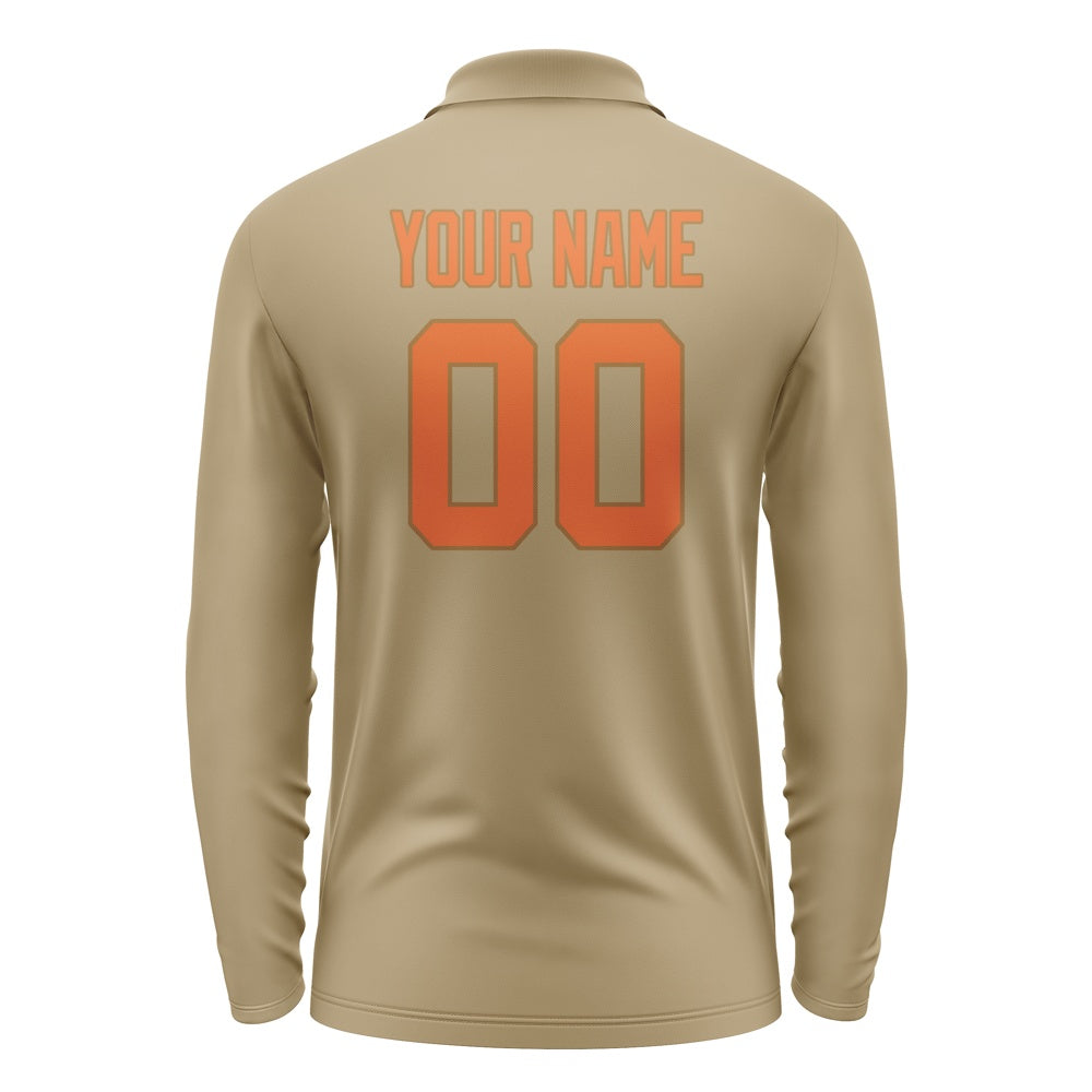 Custom Light Khaki Orange Long Sleeve Polo Shirt