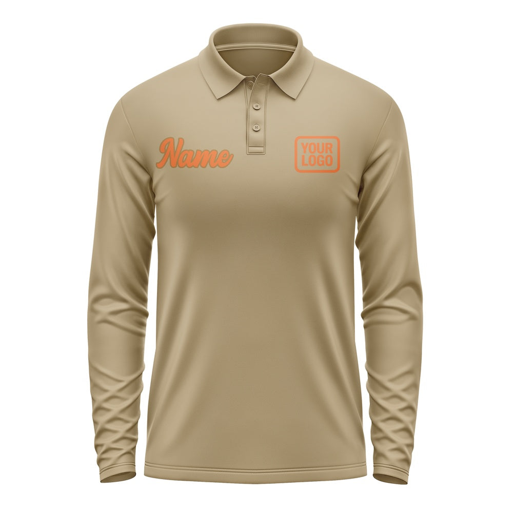 Custom Light Khaki Orange Long Sleeve Polo Shirt