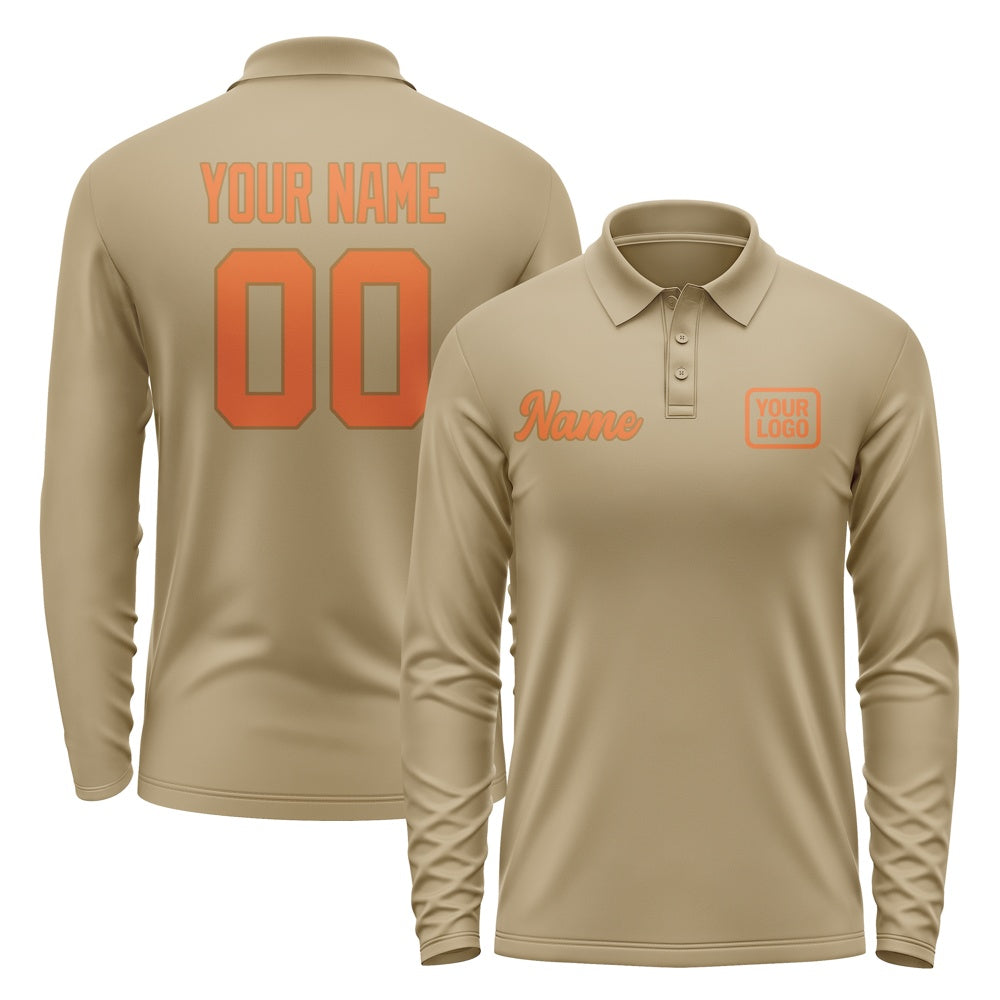 Custom Light Khaki Orange Long Sleeve Polo Shirt