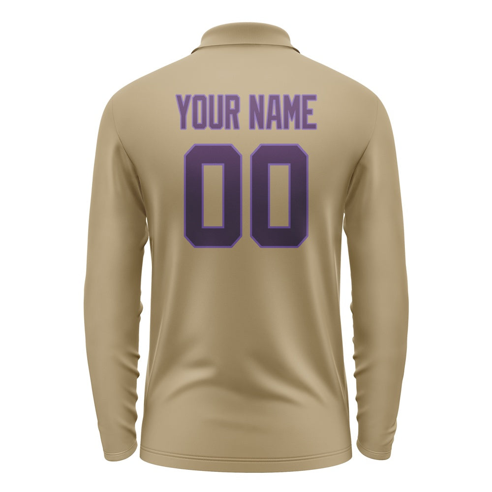 Custom Light Khaki Purple Long Sleeve Polo Shirt