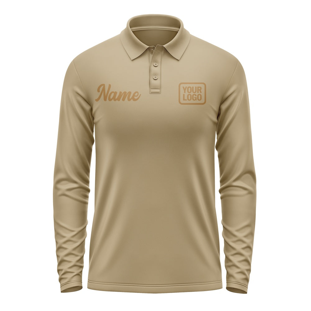 Custom Light Khaki Khaki Long Sleeve Polo Shirt