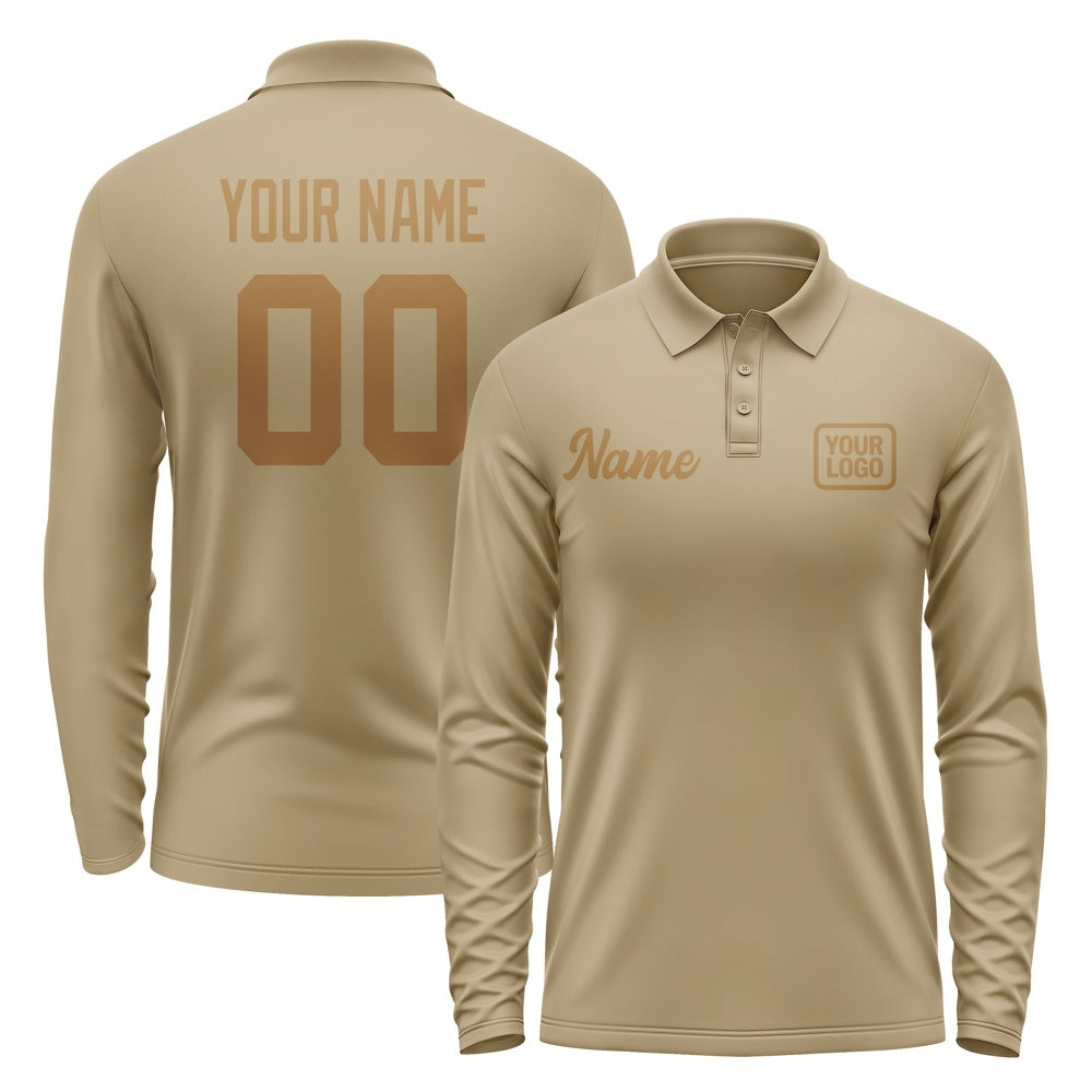 Custom Light Khaki Khaki Long Sleeve Polo Shirt