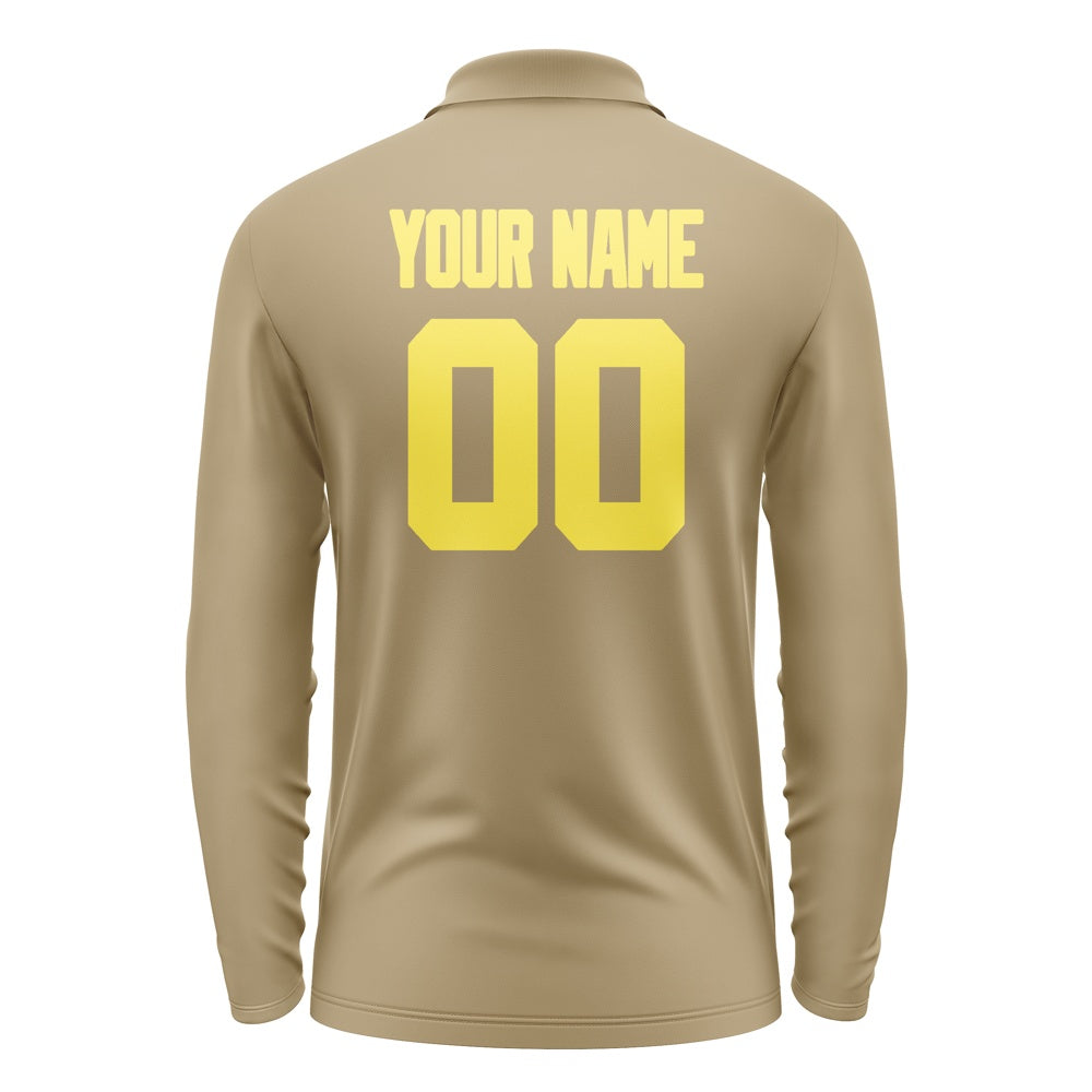 Custom Light Khaki Light Yellow Long Sleeve Polo Shirt