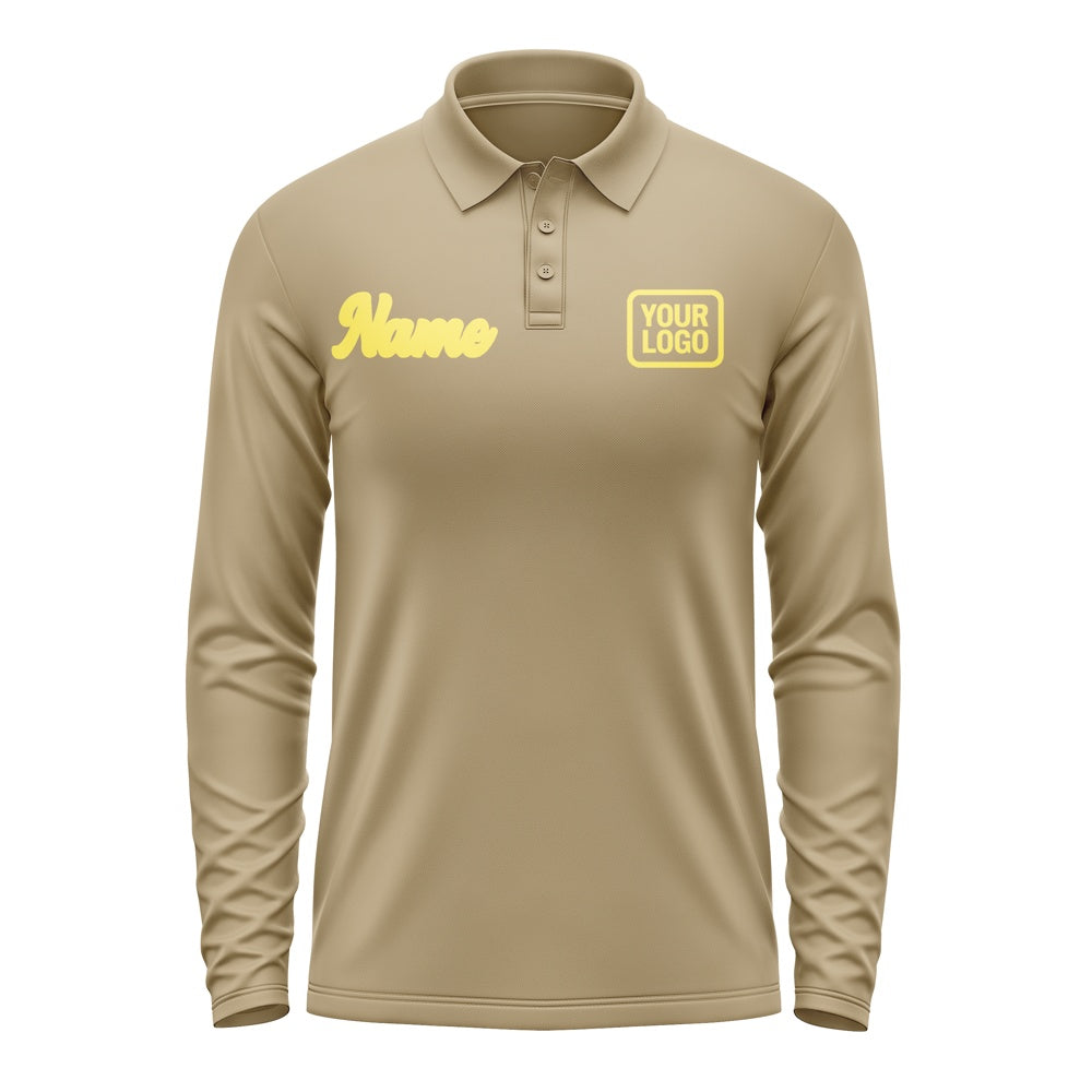 Custom Light Khaki Light Yellow Long Sleeve Polo Shirt