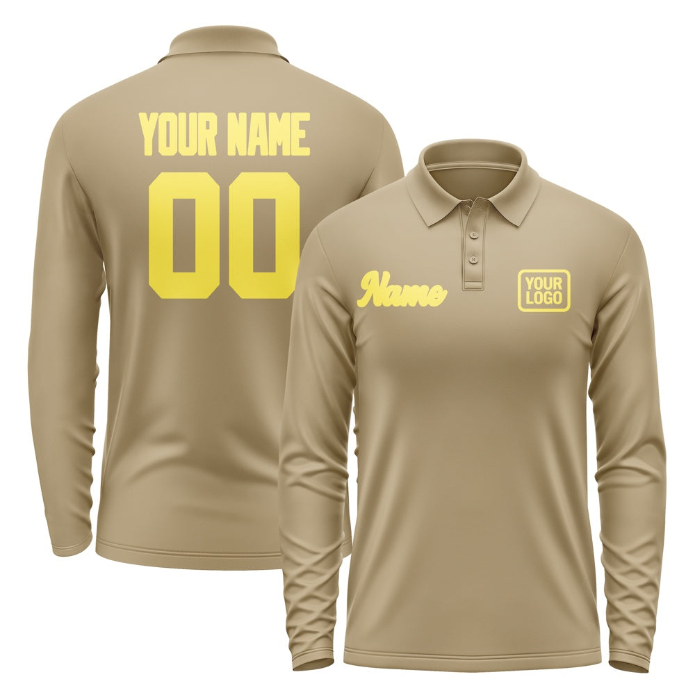 Custom Light Khaki Light Yellow Long Sleeve Polo Shirt