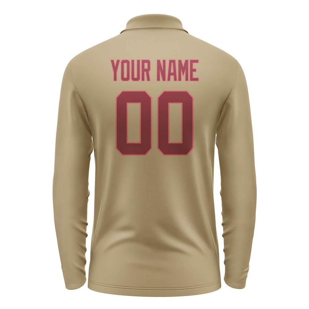 Custom Light Khaki Crimson Red Long Sleeve Polo Shirt