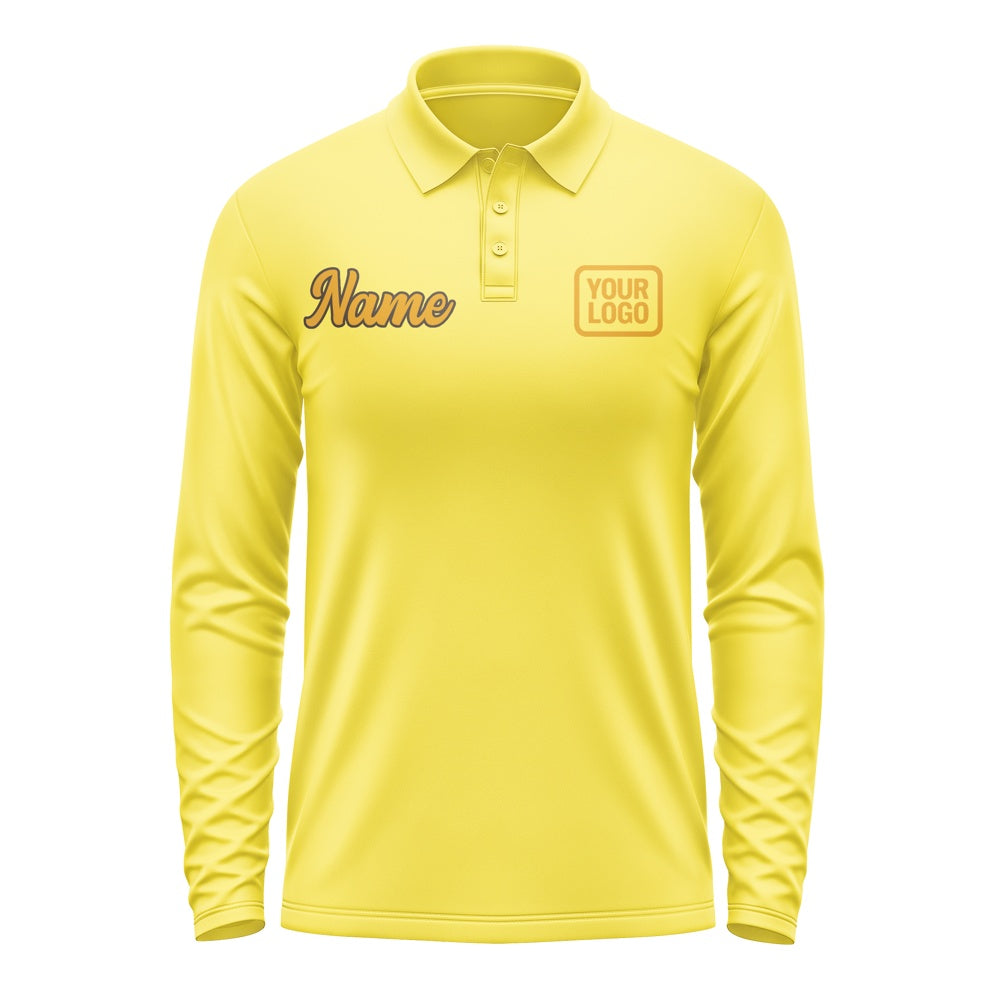 Custom Light Yellow Yellow Long Sleeve Polo Shirt