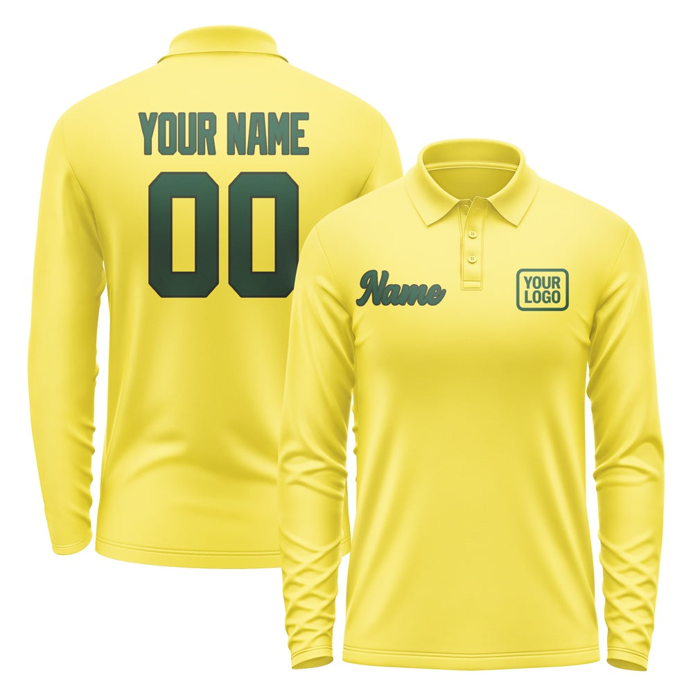 Custom Light Yellow Green Long Sleeve Polo Shirt
