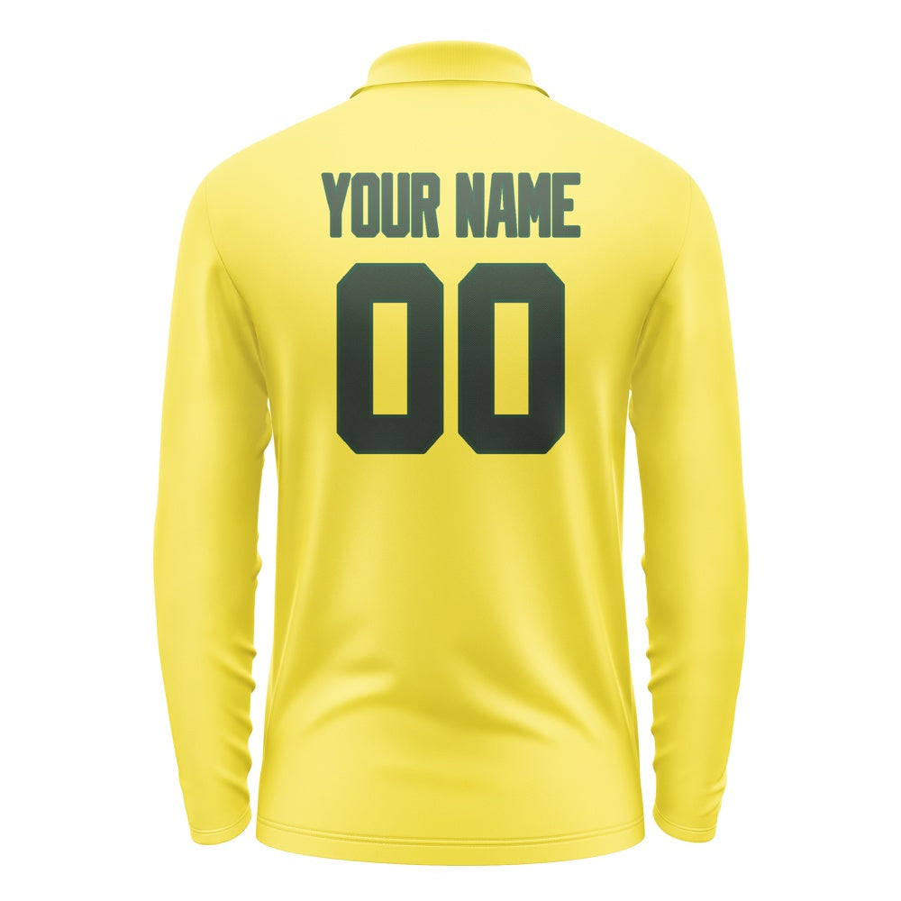 Custom Light Yellow Dark Green Long Sleeve Polo Shirt