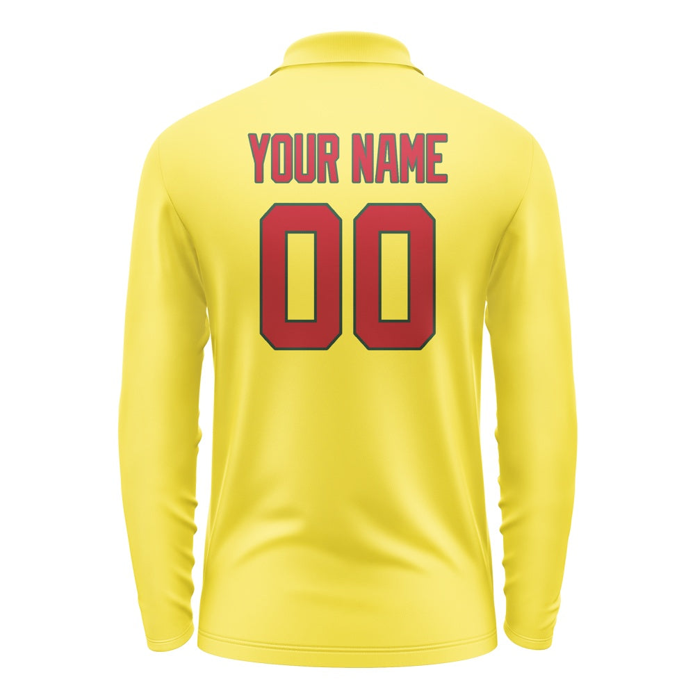 Custom Light Yellow Red Long Sleeve Polo Shirt