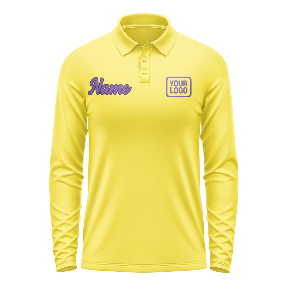 Custom Light Yellow Light Purple Long Sleeve Polo Shirt