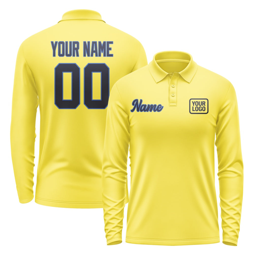 Custom Light Yellow Navy Long Sleeve Polo Shirt