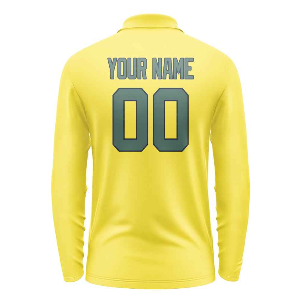 Custom Light Yellow Blue Green Long Sleeve Polo Shirt