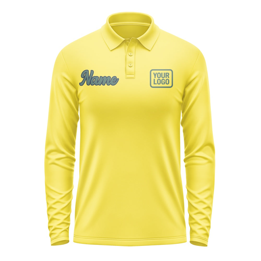 Custom Light Yellow Blue Green Long Sleeve Polo Shirt