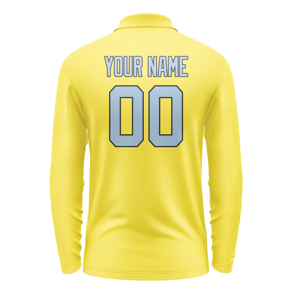 Custom Light Yellow Light Blue Long Sleeve Polo Shirt