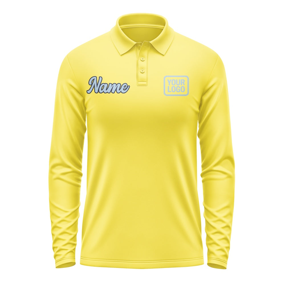 Custom Light Yellow Light Blue Long Sleeve Polo Shirt