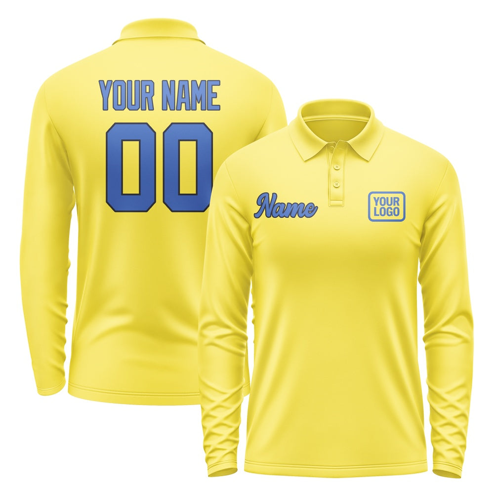 Custom Light Yellow Sky Blue Long Sleeve Polo Shirt