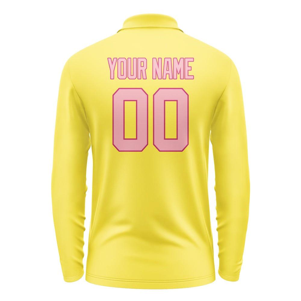 Custom Light Yellow Light Pink Long Sleeve Polo Shirt