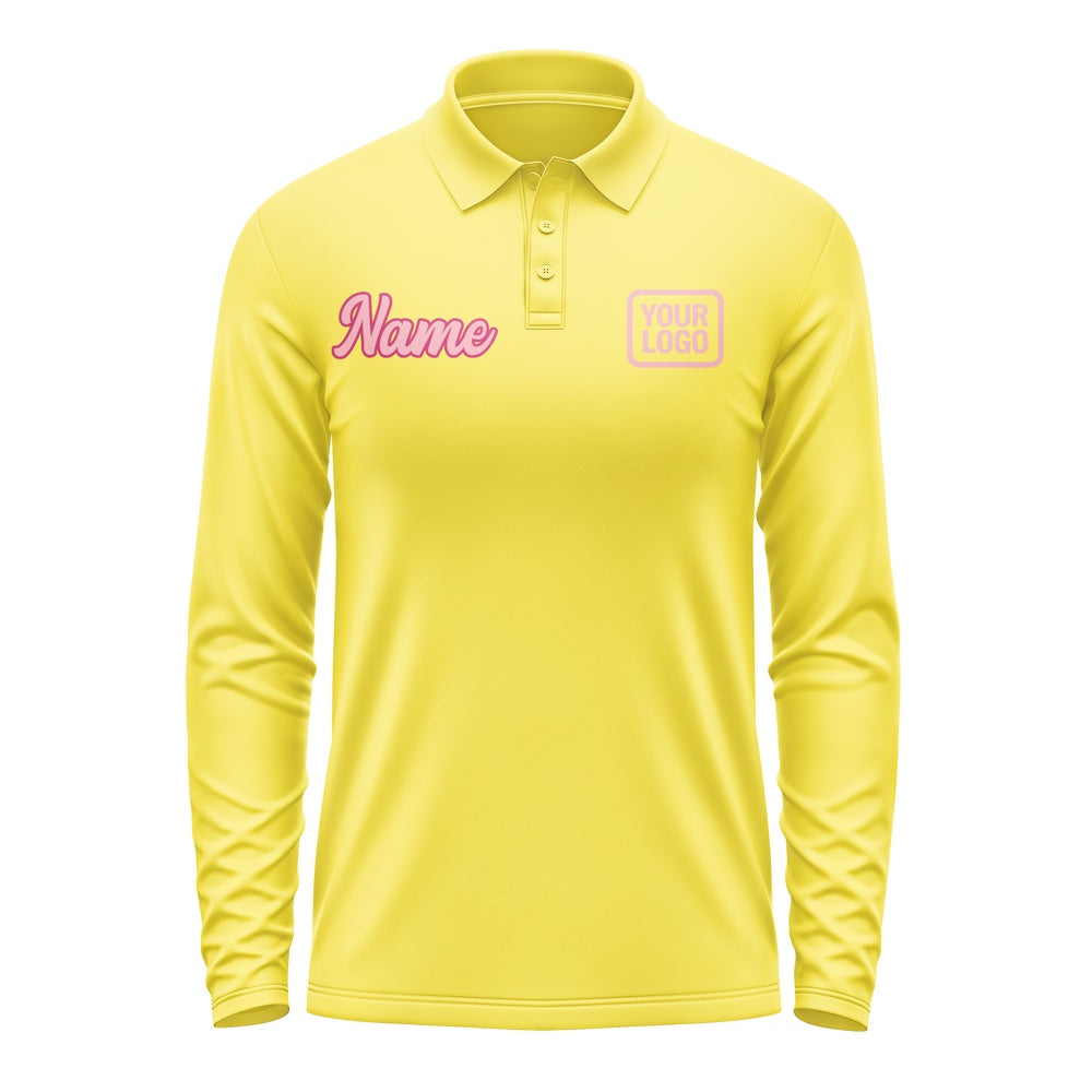 Custom Light Yellow Light Pink Long Sleeve Polo Shirt