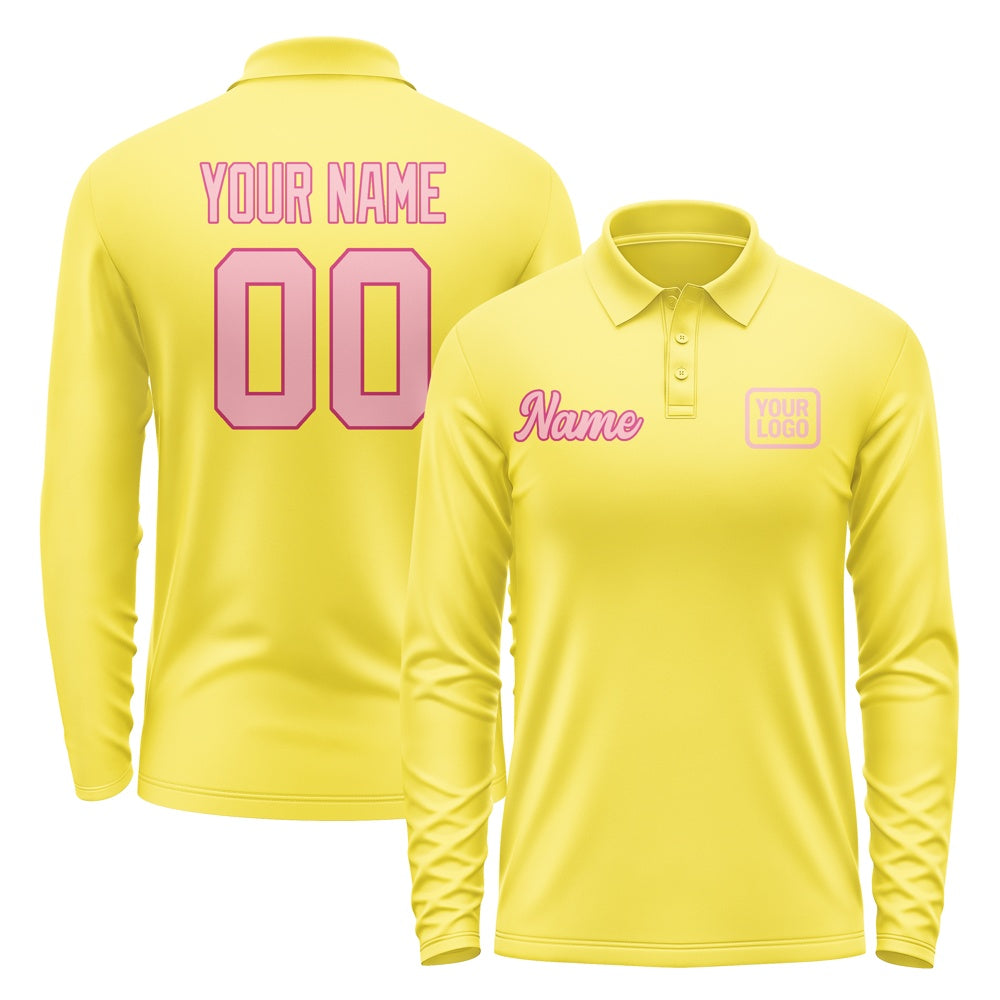 Custom Light Yellow Light Pink Long Sleeve Polo Shirt