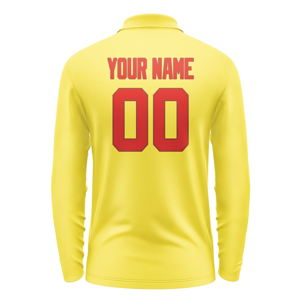 Custom Light Yellow Orange Red Long Sleeve Polo Shirt