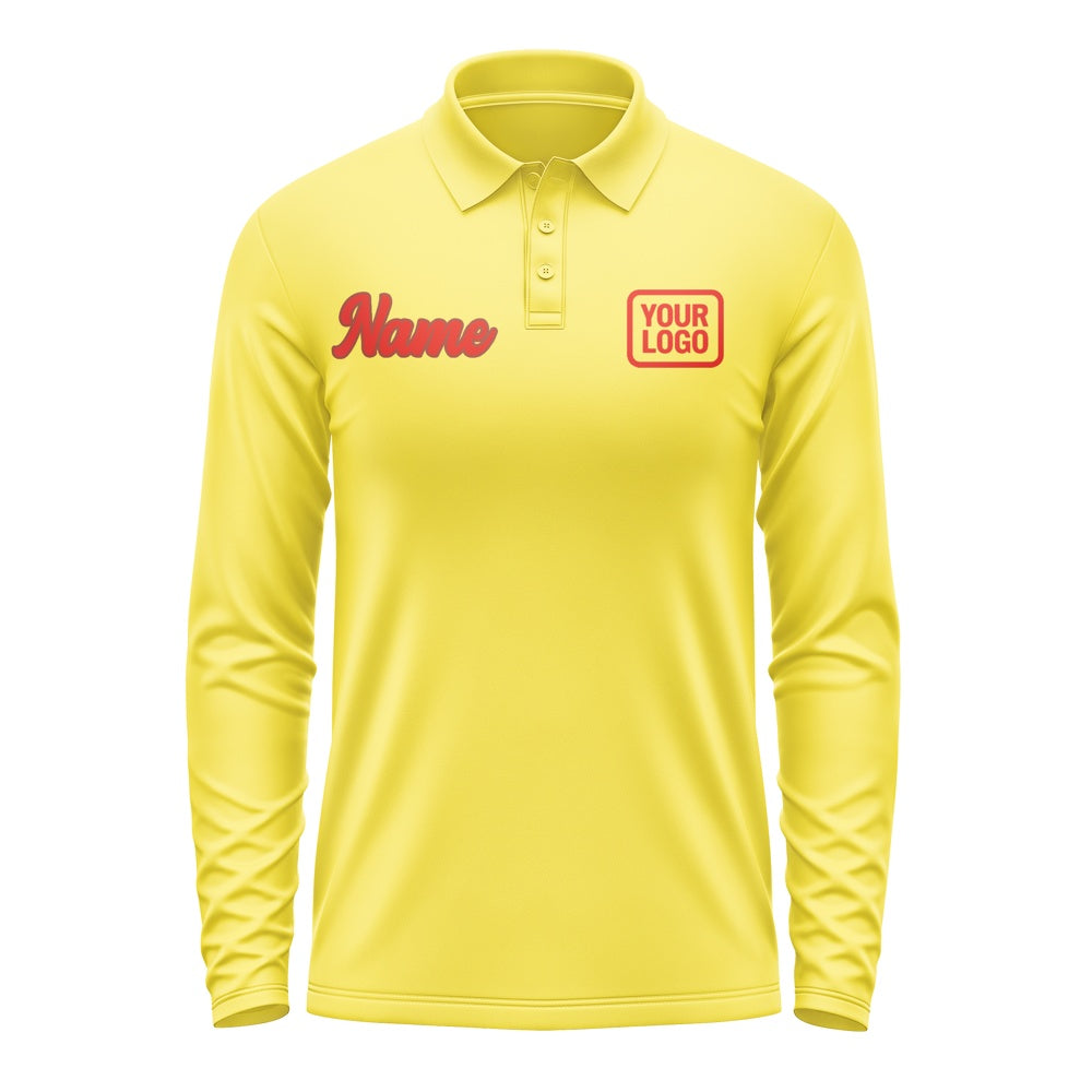 Custom Light Yellow Orange Red Long Sleeve Polo Shirt