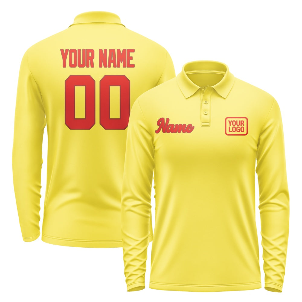 Custom Light Yellow Orange Red Long Sleeve Polo Shirt