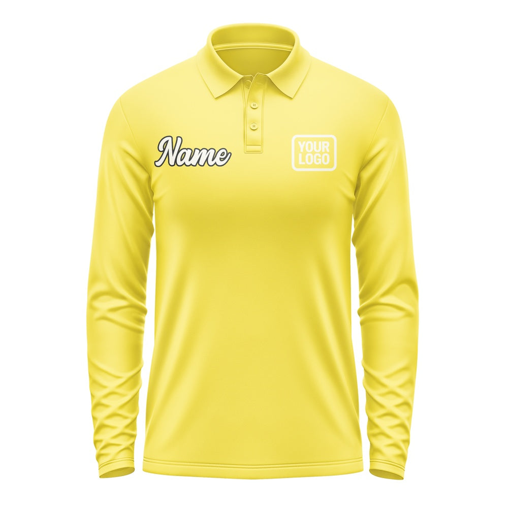 Custom Light Yellow Cream Long Sleeve Polo Shirt